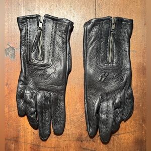 Women’s Black Leather Zippered Gloves Harley Davidson Size Medium NWOT